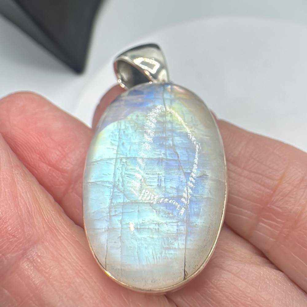 Sterling Silver  Rainbow Moonstone Pendant large